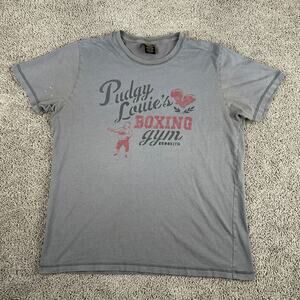 VINTAGE Lucky Brand Shirt Mens Large Gray Pudgy Louie's Boxing Gym Brooklyn